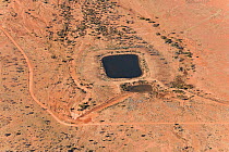 Aerial view of dam and watering hole for cattle in the outback, South Australia, June 2011