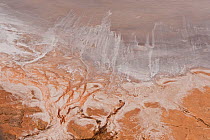Aerial of salt encrusted shores of Lake Eyre, desert part of the Anna Creek station. South Australia, June 2011