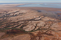 Aerial of Neales River that brings water to Lake Eyre when it floods, Anna Creek Station property. South Australia, June 2011