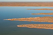 Aerial of lakes in Simpson Desert Regional Reserve Normally dry, the lakes only have water during a very wet season, South Australia, June 2011