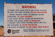 Queensland Government Warning for travelers going to the Simpson Desert, Queensland, Australia