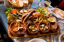 Mixed seafood plate, Puerto Piramides, Golfo Nuevo, Peninsula Valdes UNESCO Natural World Heritage Site, Chubut, Patagonia, Argentina, April 2009