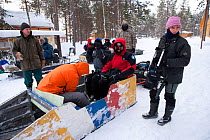 Loading the sledges and getting ready to leave for the ice camp, Arctic circle Dive Center, White Sea, Karelia, Northern Russia, April 2010