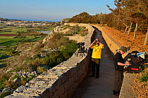 Men monitoring bird migration and spring hunting, Birdlife Malta Springwatch Camp, April 2013