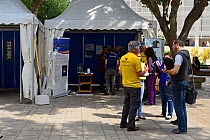 BirdLife Malta stand on campus at a university, speaking to students about the work BirdLife do and recruiting members, during BirdLife Malta Springwatch Camp, April 2013