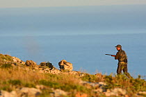 Hunter out to shoot Turtle Doves (Streptopelia turtur) and Quail (Coturnix coturnix) Malta, during BirdLife Malta Springwatch Camp, April 2013