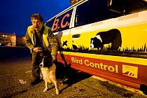 Head of Bird control departement, with border collie dog, Budapest Airport February 2009