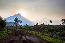 Sunrise behind Mount Mikeno, with Mount Karisimbi in the bakground, Virunga National Park, Democratic Republic of the Congo, August 2010.