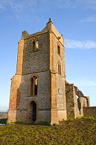 Ruins of 15th century St. Michael's church on Barrow Mump hill, Burrowbridge, Somerset Levels, UK, January 2013