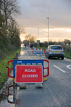 A361 road between Burrowbridge and East Lyng closed due to flooding after weeks of heavy rain, Somerset Levels, UK, January 2013.