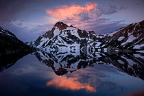 Sawtooth Lake and Mount Regan in the Sawtooth Wilderness as seen from Trail #640 at dawn, Idaho, USA, July 2011