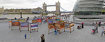 2020VISION open air exhibition at More London on the South Bank of the River Thames, with Tower Bridge and City Hall in the background, London, May 2013