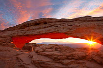 Sunrise at Mesa Arch in the Island In The Sky District of Canyonlands National Park. Utah, October 2012.