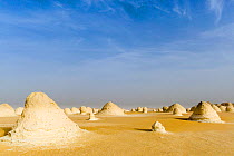 Chalk rock formations caused by sand storms, White desert in the Sahara, Egypt, February 2009