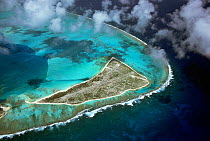 Eastern Island showing the WW2 airstrip which was used to launch the initial attack on the Japanese fleet for the Battle of Midway, Midway, Central Pacific.