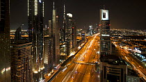 Timelapse of traffic at night on Sheikh Zayed Road, Dubai, United Arab Emirates, 2011.