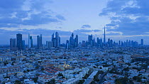 Timelapse from day to night looking towards the Dubai skyline on Sheikh Zayed Road, including the Burj Khalifa, Dubai, United Arab Emirates, 2011.
