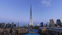 Timelapse from night to day of the Burj Khalifa, the worlds tallest building, Dubai, United Arab Emirates, 2011.