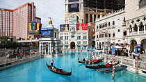 Timelapse of gondolas in the canals of the Venetian Casino and Hotel on Las Vegas Boulevard, Las Vegas, Nevada, USA, 2011.