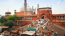 Timelapse of people leaving the Jama Masjid, Friday Mosque, after Friday Prayers, Old Delhi, Delhi, India, 2011.