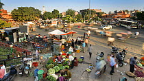 Timelapse of traffic and street market, Jaipur, Rajasthan, India, 2011.