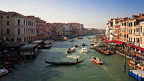 Panning timelapse shot across the Grand Canal near the Rialto Bridge, Venice, Italy, 2011.