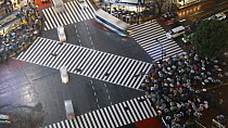 Timelapse of crowds of people crossing the centre of Shibuya shopping and entertainment district, Tokyo, Japan, 2011.