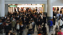 Timelapse of commuters walking through Shibuya Station at rush hour, Shibuya, Tokyo, Honshu, Japan, 2011.