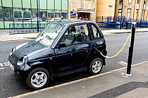 Electric car recharging at an Elektrobay Electric Vehicle Recharging Site in an urban street, London Borough of Islington, England UK