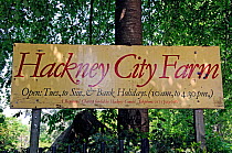 Hackney City Farm Sign London, England, UK