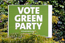 Vote Green Party banner amongst greenery, London Borough of Richmond upon Thames
