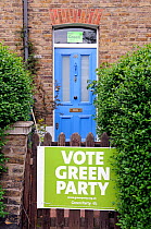 Vote Green Party poster on front gate, London Borough of Islington, England, UK