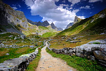 Path to the Lac des Vaches looking towards the Aiguille de la Vanoise, Vanoise National Park, Savoie, France, August