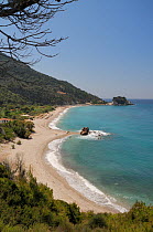 Overview of Potami beach near Karlovasi on the northeast coast of Samos. Eastern Sporades, Greece, July, 2012.