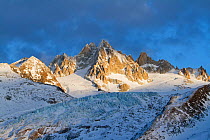 Mountains in snow, Aiguille du Tour with Tower Glacier in front. Chamonix, Haute Savoie, France. December 2011