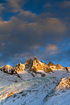 Mountains in snow, Aiguille du Tour with Tower Glacier in front. Chamonix, Haute Savoie, France. December 2011