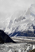 View of the Baltoro Glacier, with mountains in the background, Central Karakoram National Park, Pakistan, June 2007.