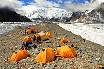 Broad Peak base camp (4,960m) on the Godwin-Austen Glacier, Central Karakoram National Park, Pakistan, June 2007.