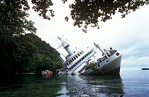 'MS World Discoverer' Wrecked on Sunday 30th April 2000 after striking an unchartered reef in the Sandfly Passage, Solomon Islands. 31st April 2000
