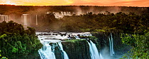 Iguasu Falls at sunrise, on the Iguasu River, Brazil / Argentina border. Photographed from the Brazilian side of the Falls. State of Parana, Brazil. September 2012