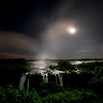 Iguasu Falls by moonlight, on the Iguasu River, Brazil / Argentina border. Photographed from the Brazilian side of the Falls. State of Parana, Brazil.