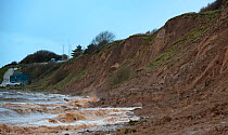 Coastal erosion of  Glacial boulder clay cliffs during spring tides, Thurstaston, Wirral, June 2012