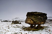 The Norber Erratics. Blocks of older Silurian sandstone, perched on top of younger Carboniferous limestone, that were left by retreating ice at the end of the last Ice Age, Clapham, Yorkshire