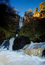 Pistyll Rhaeadr waterfall in the Berwyn mountains, near Llanrhaeadr- ym-Mochnant in Powys, Wales, November 2012