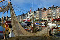 Honfleur harbour with fishing boat, France, March 2013