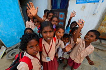 Village children in Tongal village, Pulicat Lake, Tamil Nadu, India, January 2013.