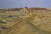 Arid mountainous landscape of Touran Protected Area, now part of Khar Turan National Park, Semnan Province, Iran