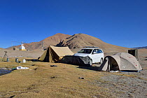 Camp in Tibetan Wild Ass (Equus Kiang) habitat Tso Kar Lake, Chang Thang, at altitude of 4600m, Ladakh, India, October 2012