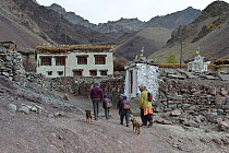 Children coming back from school, Shang Village, Hemis NP, at altitude of 4050m, Ladakh, India, October 2012