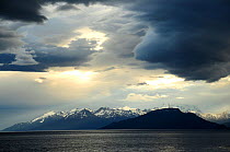 Beagle Channel (named after visit of the HMS Beagle and Darwin)  between Chilean and Argentinian areas of Tierra del Fuego